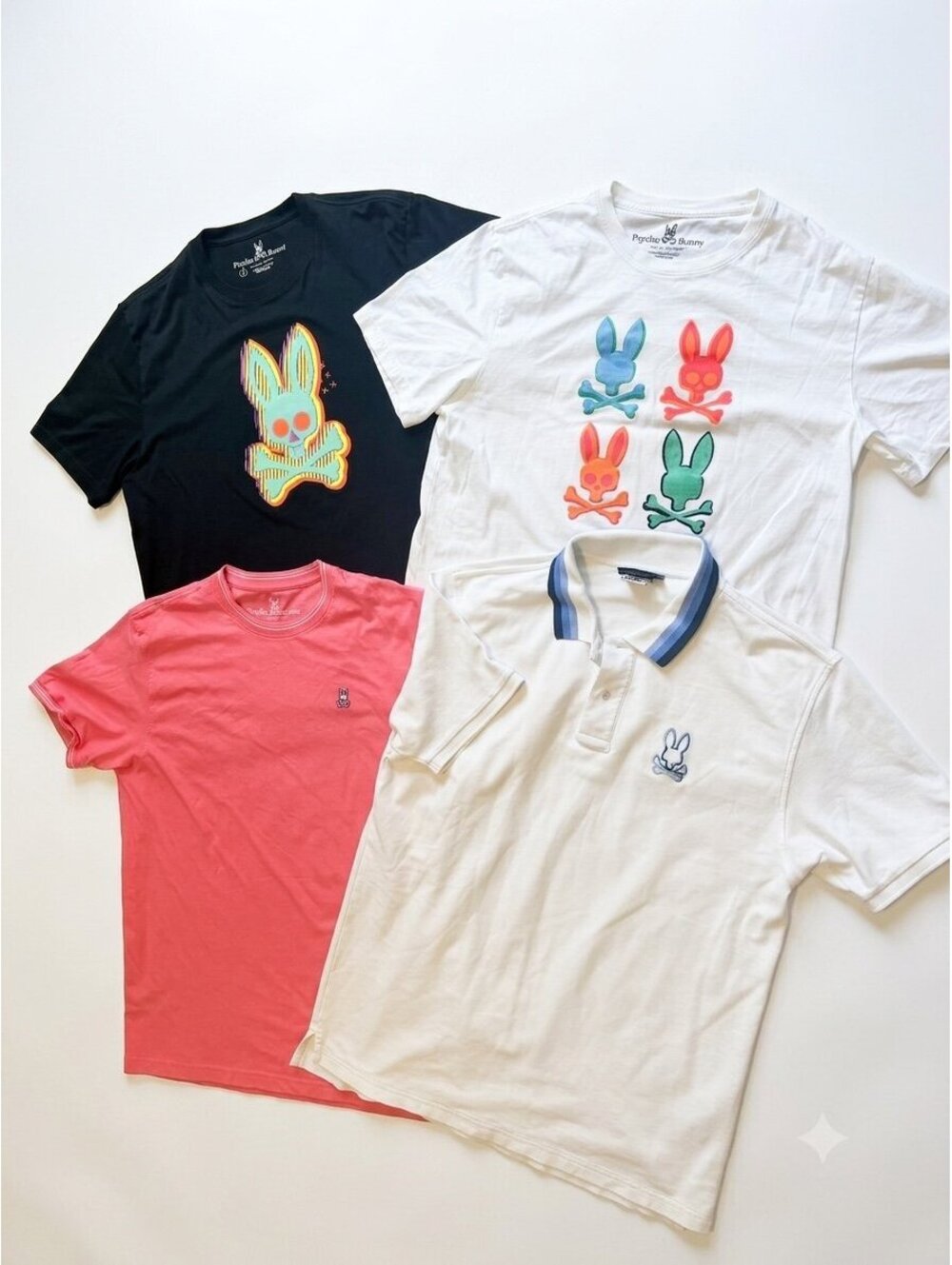 4 Psycho Bunny shirts 1  Polo + 3  shirts Big Skull Logo
